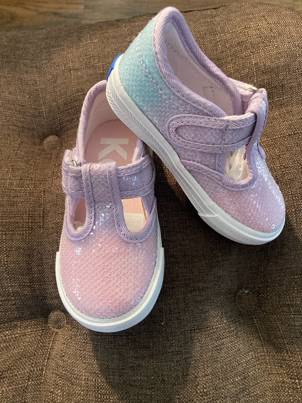 Keds Kids Sequin velcro Sneakers in Lavender with Pastel Blue Ombre Heel